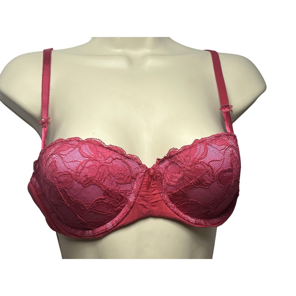 Victoria's Secret Balconette Bra‎ Womens 36B Pink Floral Lace Underwire Padded